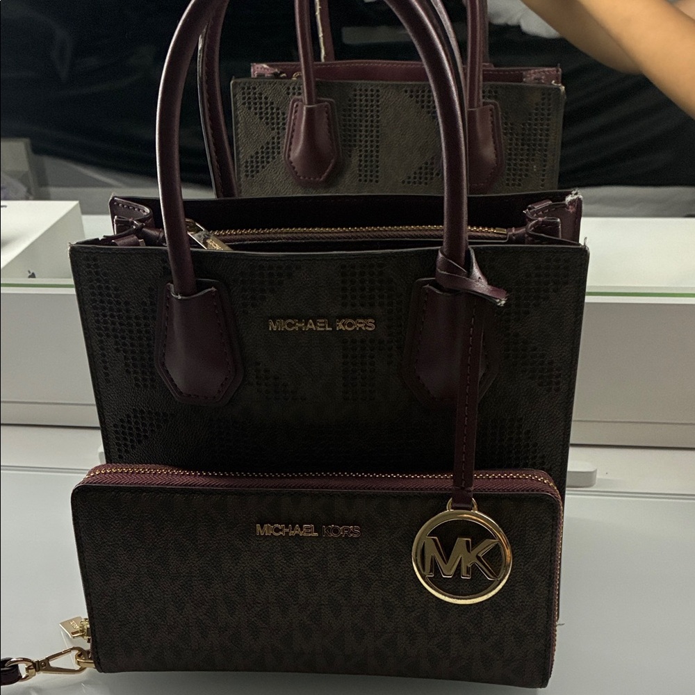 Michael Kors Burgundy and Brown Satchel Set